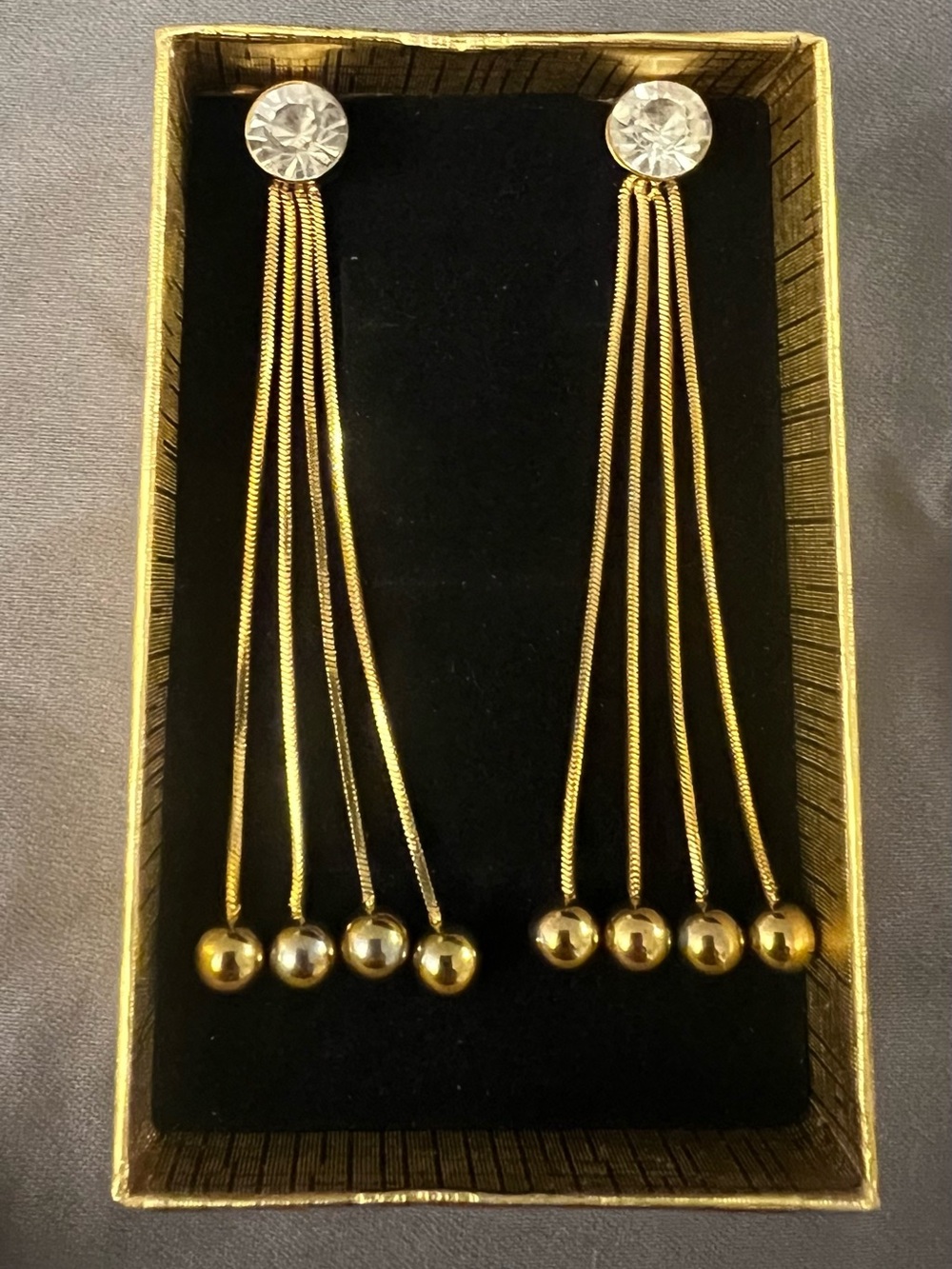 Gold Dangle Earrings with Crystal Tops- Stainless steel